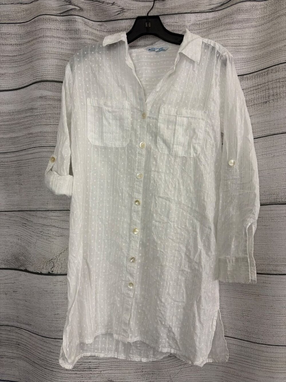 Blue Island Button-Down Convertible Sleeve Coverup Shirt Size XS